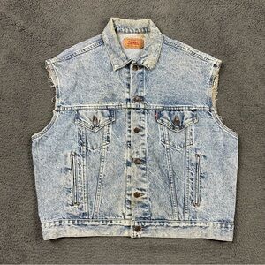 Vintage Levis Vest Mens XL Blue Tucker Denim Thrashed Distressed Made in USA